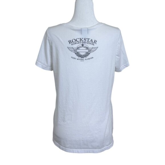 Harley-Davidson Legendary Womens White Short-Sleeve Top Rockstar Fort Myers Sz M - Picture 3 of 7